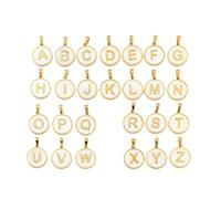 Clotiry 26Pcs Flat Round with Letter Dangle Charms Stainless Steel with White Shell Alphabet A-Z Pendants for Jewellery Necklace Bracelets Making