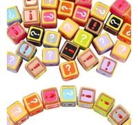 Clotiry 30Pcs Colorful Acrylic Question Mark & Exclamation Mark Cube Beads with Large Hole Enamel Symbol Square Beads for DIY Jewelry Making Crafts