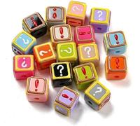 Clotiry 30Pcs Colourful Acrylic Question Mark & Exclamation Mark Cube Beads with Large Hole Enamel Symbol Square Beads for DIY Jewellery Making Crafts