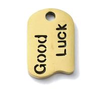 Clotiry 50Pcs Golden Stainless Steel Tag Charms Irregular Oval with Word Good Luck Pendants for DIY Bracelets Necklace Jewellery Making