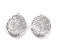 Clotiry 50Pcs Vintage Oval Metal Locket Charms with Cherry Blossom Pattern Stainless Steel Memory Frame Charms for Jewellery Making DIY Gifts