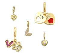 Clotiry 5Pcs Brass Love Heart Theme European Large Hole Pendants Heart Shaped Dog Paw Print Dangle Charms for Jewellery Making Bracelets Necklace