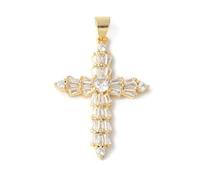 Clotiry 5Pcs Brass Micro Cubic Zirconia Cross Pendants Mini Golden Clear Rhinestone Charms for DIY Jewellery Making