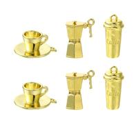 Clotiry 6Pcs 3 Style Brass Coffee Themed Charms Teapot Mini 3D Drink Charms for DIY Bracelet Necklace Earrings Making