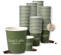 Clotters 100 Disposable Coffee Carton Cups - 8 oz Paper Cappuccino Cups Without Lids - Green Modern Design for Hot or Cold Drinks - Single Wall Takeaway Cups for Espresso, Cortado, Tastings