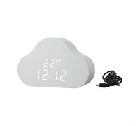 Cloud Alarm Clock with LED Display, Voice-Activated Alarm, Readout & USB/AAA Power, 16 x 4 x 10.2 cm White or Blue Wooden-Style Digital Clock for(White)