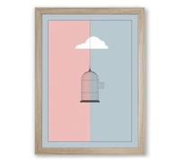 Cloud and Empty Cage Minimalist Framed Wall Art Print A1 (84.1×59.4cm) Oak, Wall Decor for Living Room, Bedroom, Office & Home, Ready to Hang, Art Gift