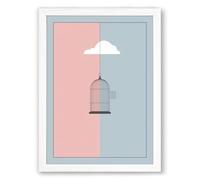Cloud and Empty Cage Minimalist Framed Wall Art Print A2 (59.4×42cm) White, Wall Decor for Living Room, Bedroom, Office & Home, Ready to Hang, Art Gift