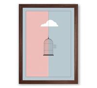 Cloud and Empty Cage Minimalist Framed Wall Art Print A3 (42×29.7cm) Walnut, Wall Decor for Living Room, Bedroom, Office & Home, Ready to Hang, Art Gift
