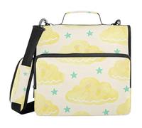Cloud and Star Pattern 3 Ringing 1.5 inch Zipper Binder with Shoulder Strap Multi-Pocket Document Organizer for School/Office