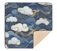 Cloud Blue and Gold Large Stylish Baby Gym & Activity Mat for Floor Water Resistant Infant Play Mat for Babies Infants Toddlers, 50'' x 50''