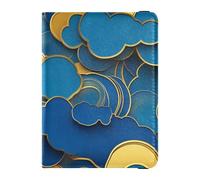Cloud Blue Gold Leather Passport and Vaccine Card Holder Combo Travel Documents Organizer Protector Passport Holder Case Ultra Slim, Cloud Blue Gold, One Size