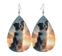 Cloud Border Collie Earrings for Women, Leather Earrings Teardrop for Women Trendy, Tear Drop Earrings Jewelry