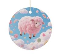 Cloud - Candy Sheep Double-Sided Ceramic Christmas Ornaments - Round Hanging Mini Xmas Tree Decorations, Ideas for Farmers, Rustic Home Decor for Indoor Outdoor Tree Decor