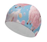 Cloud - Candy Sheep Swim Cap for Women Men Swimming Hat Bath Waterproof Pool Caps for Long Thick Curly Hair