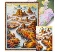 Cloud-Capped Mountains Full 11CT 3 Strands DIY Stamped Embroidery Needlepoint Starter Kits Large Size 50x70cm Cross Stitch Art and Crafts Kits for Beginners Adults Home Decor