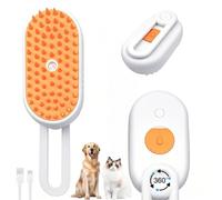 Cloud Care Cat Brush With Steam - 3-in-1 Self-Cleaning Pet Hair Brush for Shedding, 360 Rotating Arm, Detachable Silicone Bristle Head (Orange)