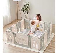 Cloud Castle Foldable Playpen by Classy Kiddie, Baby Safety Play Yard with Whiteboard and Activity Wall, Indoors or Outdoors (Gray, 14 Panel)