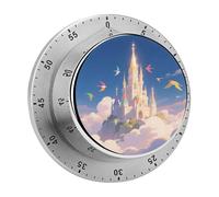 Cloud - Castle in The Sky Mechanical Kitchen Timer 60 Minute Wind Up Countdown Clock with Magnetic Back Loud Alarm Stainless Steel Manual Timer for Cooking Baking Classroom Home Gym