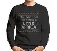 Cloud City 7 All I Want for Christmas is Lynx Africa Christmas Knit Pattern Men's Sweatshirt Black