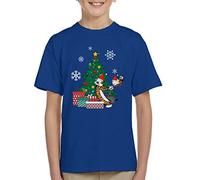 Cloud City 7 Calvin and Hobbes Around The Christmas Tree Kid's T-Shirt Royal Blue