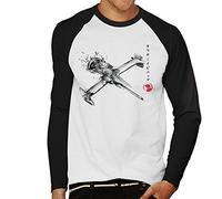 Cloud City 7 Cowboy Bebop Mono Racer Sumi E Men's Baseball Long Sleeved T-Shirt White/Black