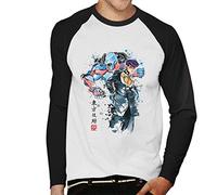 Cloud City 7 Josuke Higashikata Watercolour Jojos Bizarre Adventure Men's Baseball Long Sleeved T-Shirt White/Black