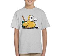 Cloud City 7 Mighty Ducks Cute Rubber Duck Goalie Kid's T-Shirt Heather Grey