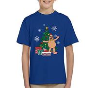 Cloud City 7 Mr Blobby Around The Christmas Tree Kid's T-Shirt Royal Blue