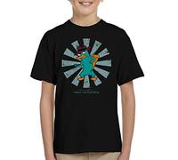 Cloud City 7 Perry The Platypus Retro Japanese Kid's T-Shirt Black