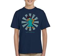 Cloud City 7 Perry The Platypus Retro Japanese Kid's T-Shirt Navy Blue