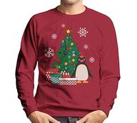 Cloud City 7 Pingu Around The Christmas Tree Men's Sweatshirt Cherry Red