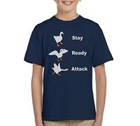 Cloud City 7 Stay Ready Attack Untitled Goose Game Kid's T-Shirt Navy Blue