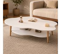 Cloud Coffee Table Wood Composite 2 Tier Living Room Tea Table, White