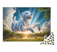 Cloud Dog in Sky 1000-Piece Puzzle for Adults, 52x38cm/1000pcs; White Cardboard for Simple Sorting; Shared Family Time Around The Table