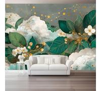 Cloud Dot Line Plant Green Leaf Pattern Non-Woven Wallpaper | Luxury Illustration Style Green Wallpaper, 200x140cm Feature Wallpaper for Bedroom Adults Teenager Living Room