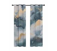 Cloud Effect Blackout Curtains for Bedroom Living Room, Modern Golden Green Marble Texture 84 In Long Thermal Insulated Room Darkening Drapes Grommet Window Treatments, 52 x 84 In