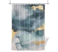 Cloud Effect Shower Curtain for Bathroom, Modern Green Golden Marble Texture Waterproof Cloth Fabric Bathroom Accessories Set with 12 Rust Proof Plastic Hooks, 72” x 84”