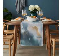 Cloud Effect Table Runner 13x48 inch Modern Golden Green Marble Texture Cotton Linen Dining Table Runner Ideal for Dresser Kitchen Coffee Tables - Machine Washable