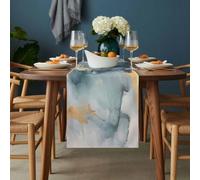 Cloud Effect Table Runner 13x60 inch Modern Green Golden Marble Texture Cotton Linen Dining Table Runner Ideal for Dresser Kitchen Coffee Tables - Machine Washable