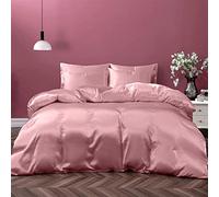 Cloud Fino 100% Pure Silk Satin Duvet Cover Set, King Size, Rose Pink, 4pcs (Fitted Sheet, Duvet Cover, 2 Pillowcases)