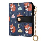 Cloud Fox Blue Pattern Small Women Wallet RFID Blocking PU Leather Bifold Compact Card Holder with Zipper Coin Pocket Purse for Women Ladies Girls