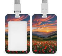 Cloud Garden at Sunset Id Badge Holder,Name Tag Holder with Detachable Lanyard,Waterproof Design Id Card Holder for Office, Workplace
