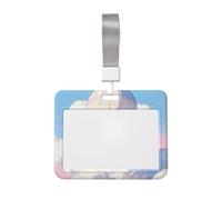 Cloud Hot Air Id Badge Holder with Lanyard-Horizontal Card Protector, Clear Abs Hard Shell for Work Office Events