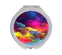 Cloud in Multicolor on Sky Rainbow Colorful Style Folding Make Up Mirror, Compact 2X/1X Magnification Mirror, Women Portable Travel Makeup Mirror 2.4 x 2.4 inch