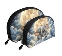 Cloud Moon Elephant Printed Makeup Bags 2-Piece Portable Shell Travel Toiletry Bag