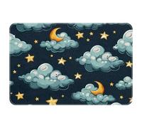 Cloud Moon Star PrintRounded Corner Floor Mat - Non-Slip Absorbent Bath Mat for Bathroom Kitchen Entryway, Soft Quick-Dry Fabric, Pet-Friendly Home Decor
