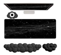 Cloud Mouse Pad Keyboard Wrist Rest 4PCS Extended Large Galaxy Desk Mat Pad Set Memory Foam Non-Slip Cute Ergonomic Gaming Mouse Pad Wrist Support for Computer Laptop Home Office Black