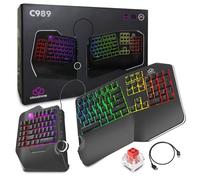 Cloud Nine C989 Ergonomic Mechanical Keyboard for PC - Kailh Linear Red Switches - RGB Light Up LED Backlit with USB - Ergo Split Key Board with Macro