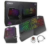 Cloud Nine C989M Ergonomic Mechanical Keyboard for PC - Kailh Tactile Brown Switches - RGB Light Up LED Backlit with USB - Ergo Split Key Board with Macro
